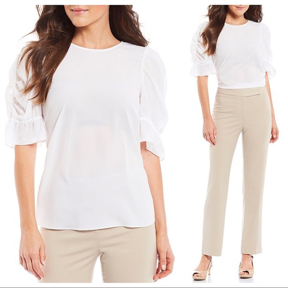 NWT Alex Marie Cali Draped Ruffle Sleeve Blouse